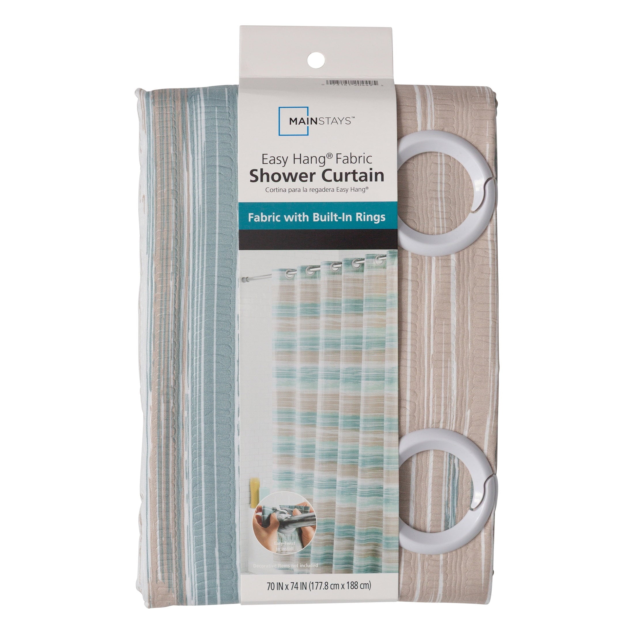 Mainstays Ombre Sweep Easy Hang Hookless Fabric Shower Curtain, 70" x 74", Blue, Green, Taupe