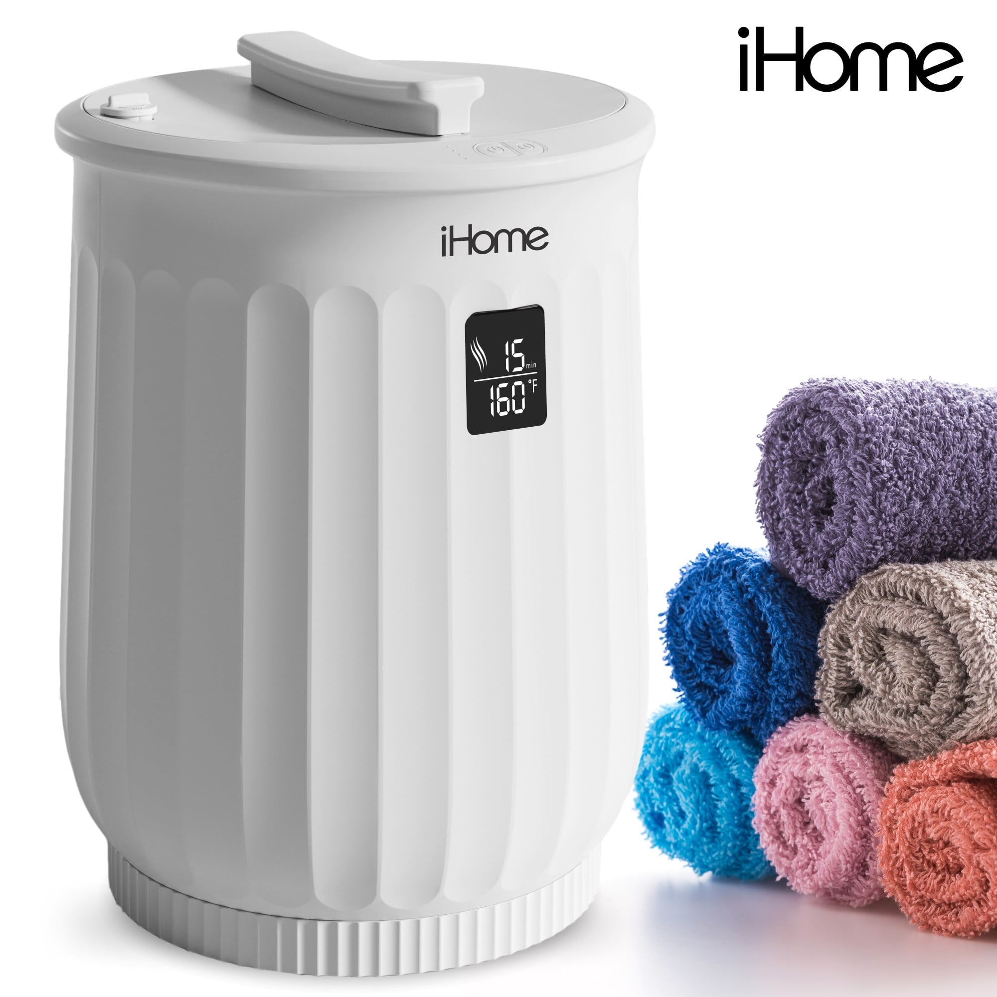 iHome 20L Towel Warmer Bucket with Inner Fragrance Pad Holder 400 W, White Plastic Finish