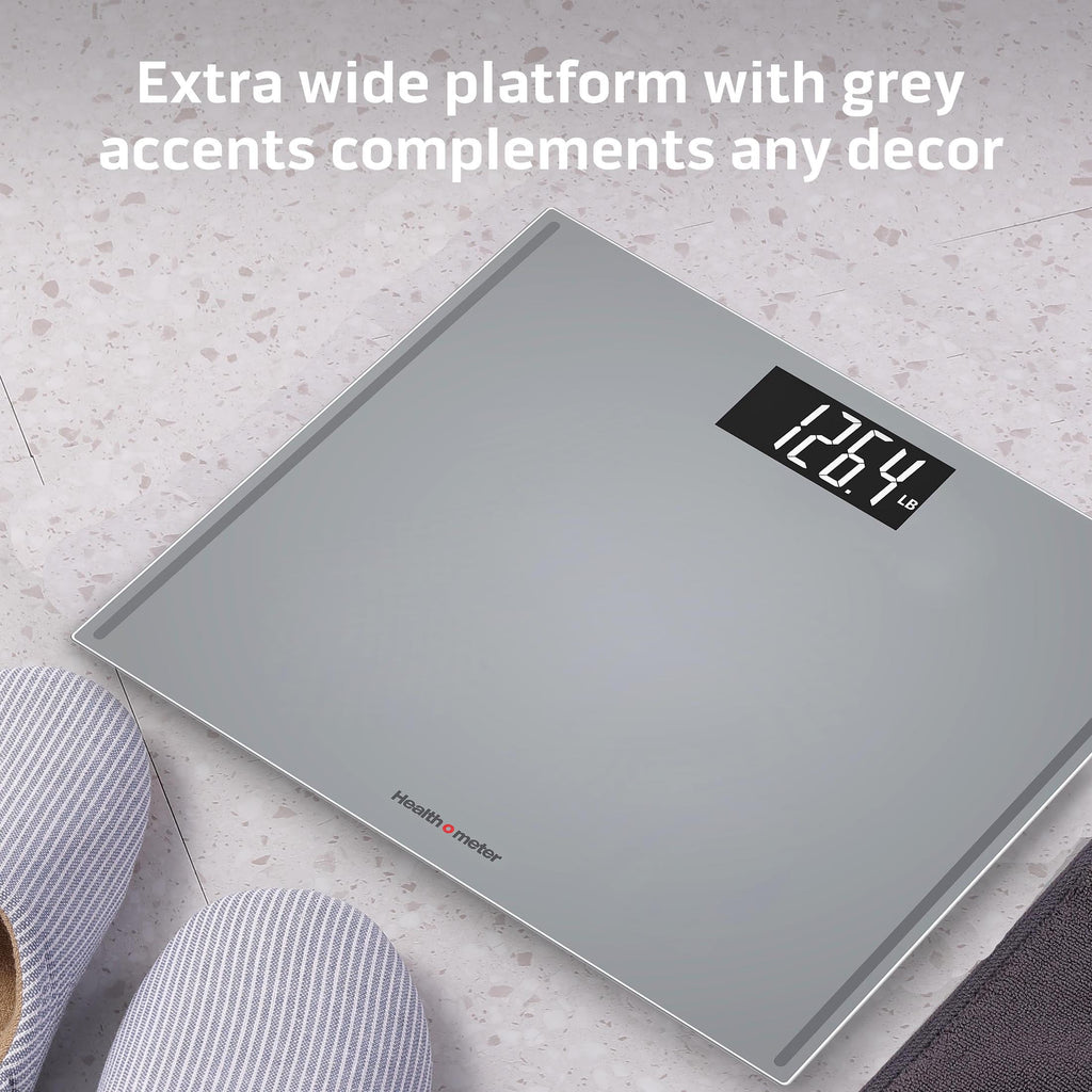 Health o meter Extra Wide Platform Digital Bathroom Scale with Advanced Technology, 500 lb Capacity, Grey
