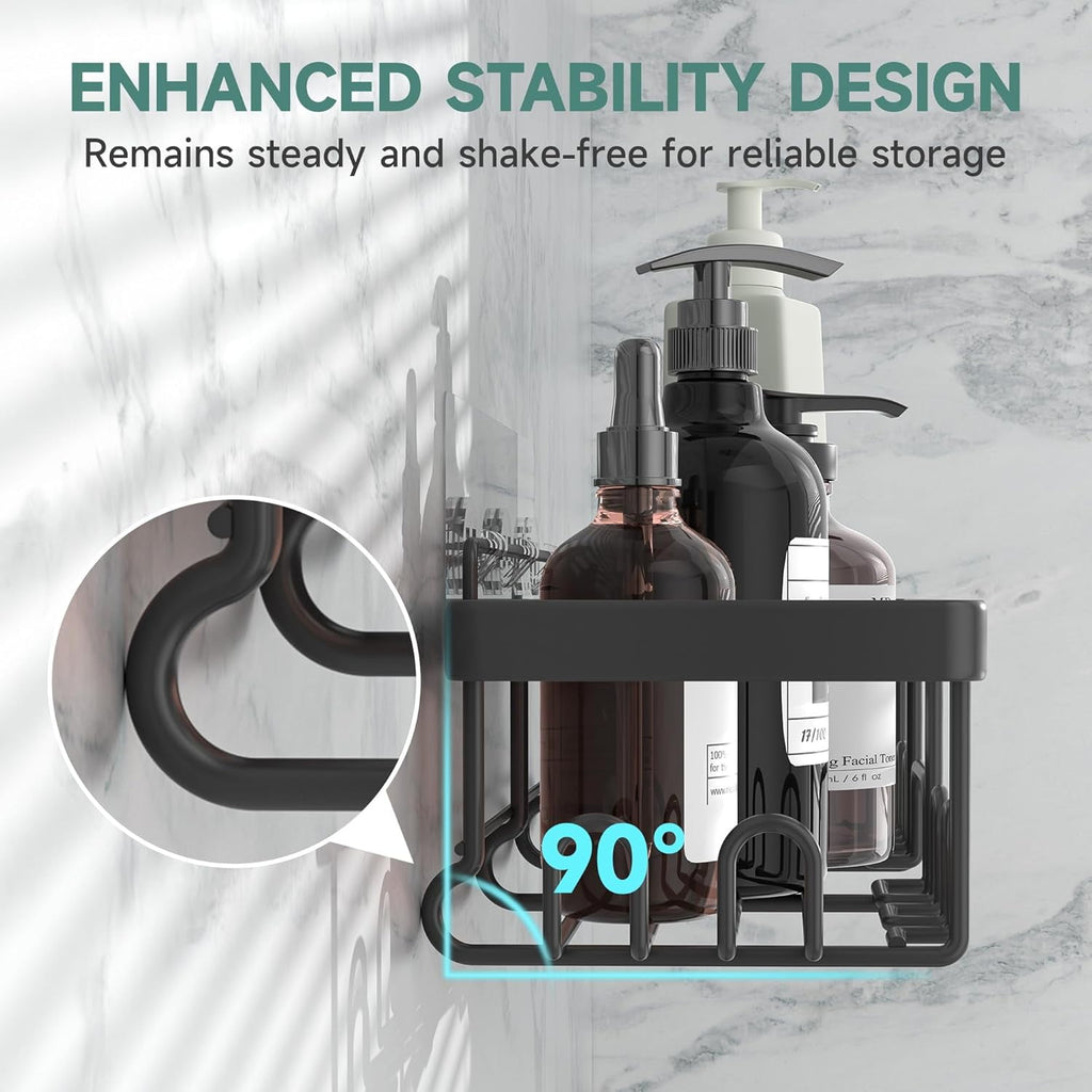 Ophanie Adhesive Shower Caddy 6 Pack, Large Capacity Bathroom Organizers and Storage, No Drilling Wall-Mounted Basket, Black