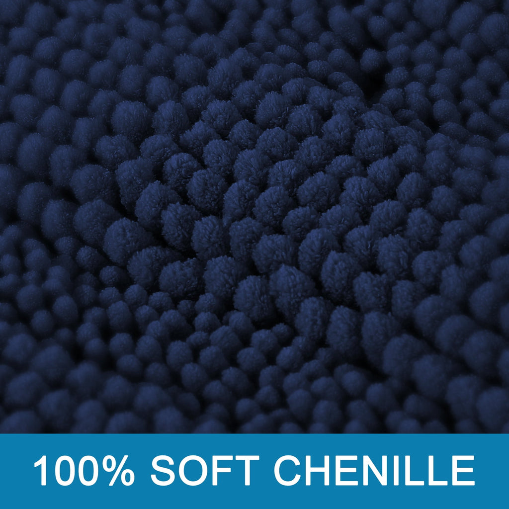 PrimeBeau Chenille Shaggy Rug Collection Contemporary Solid Print Navy Microfiber Polyester Bath Rugs, 20" x 32" Plus 17" x 24", Machine Washable, 2 Count