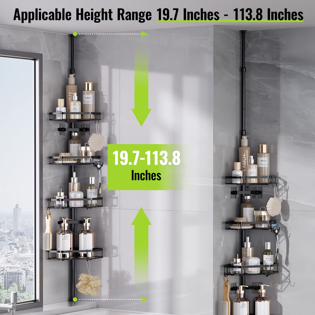 LazySpin 4-Shelf Corner Shower Caddy Tension Pole, Black