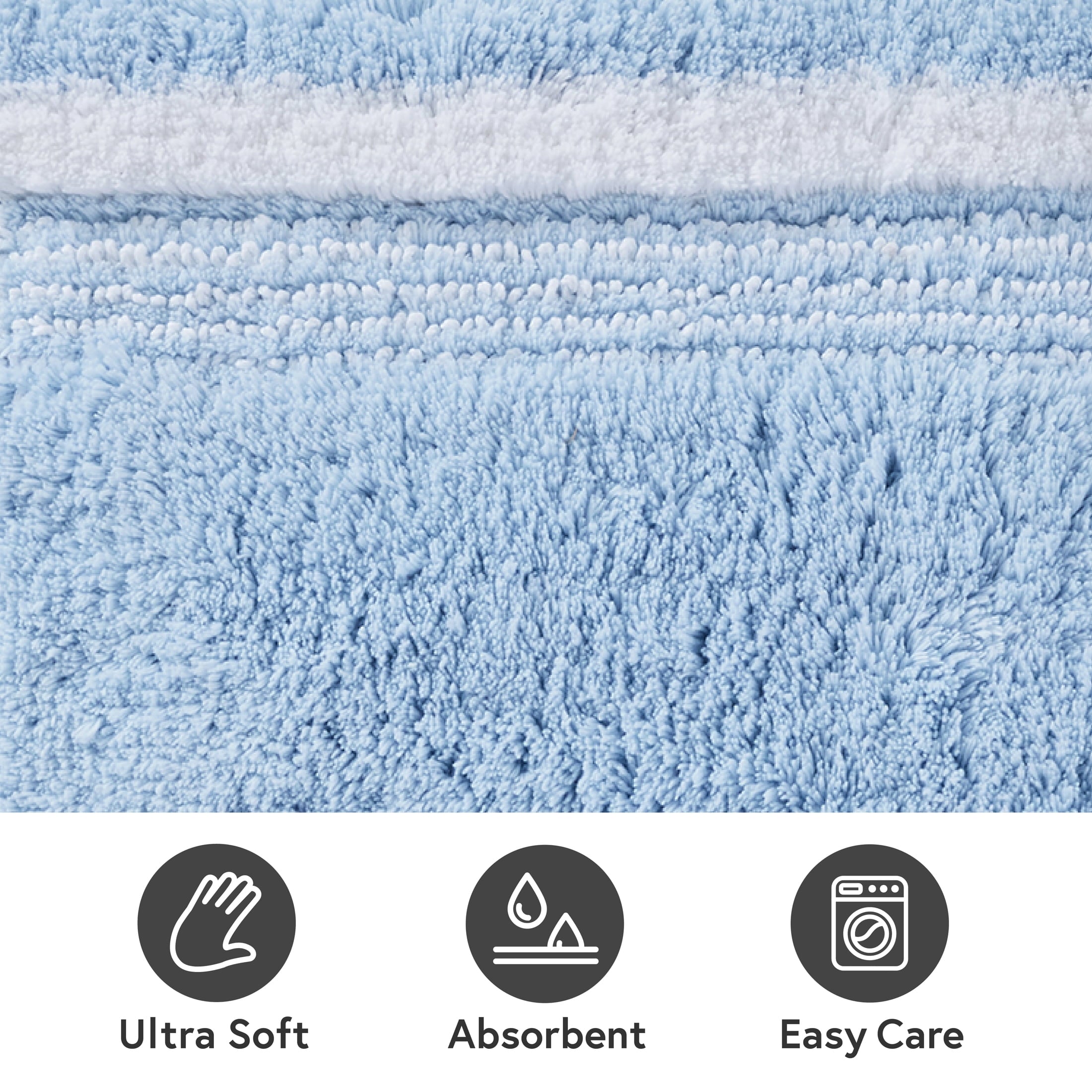 Better Homes & Gardens Bordered Striped 2-Pack Bath Rug Bundle, Blue Drop, 20” x 30”