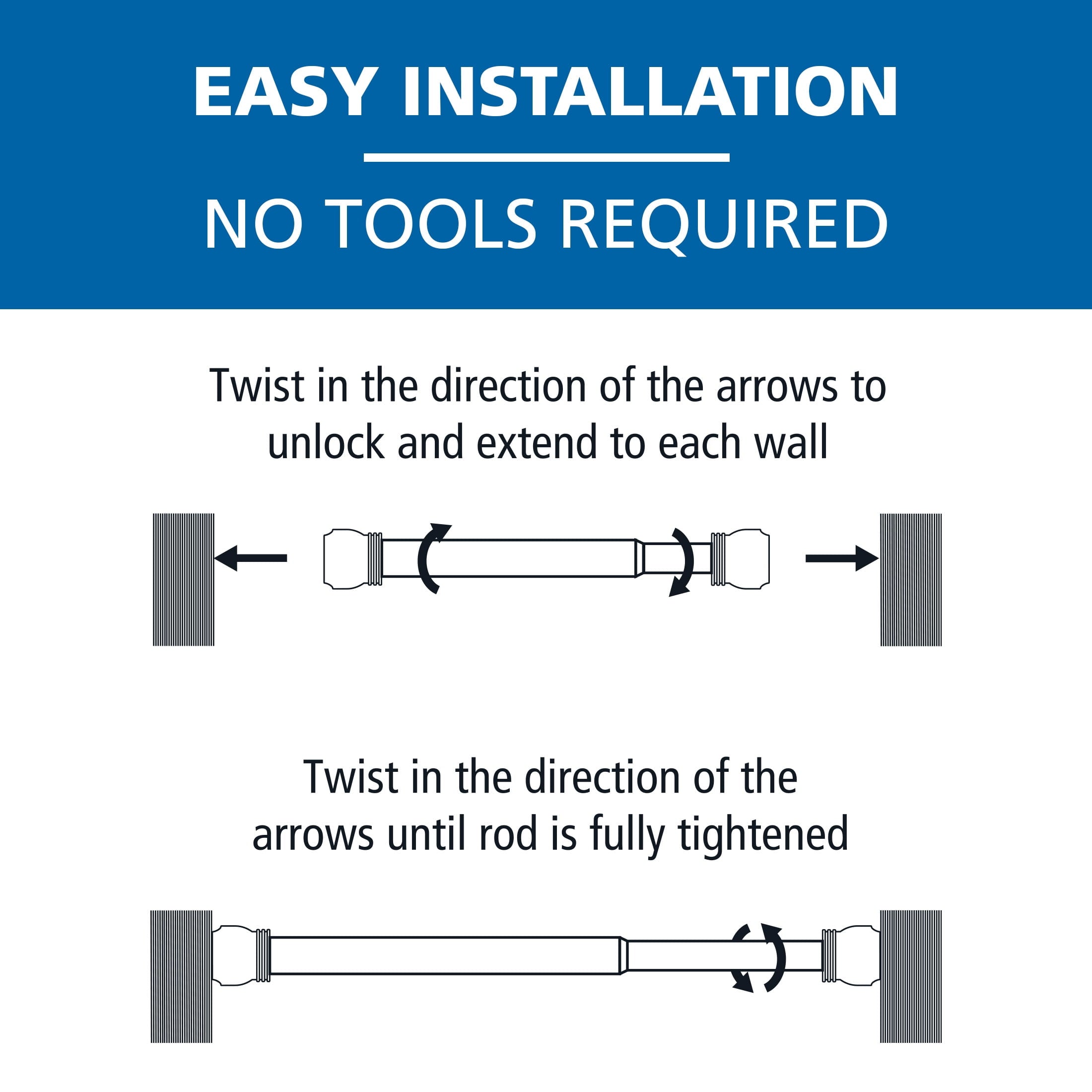 Mainstays Adjustable Tension Shower Curtain Rod, 44" - 72", Easy to Install, No Drilling, Chrome