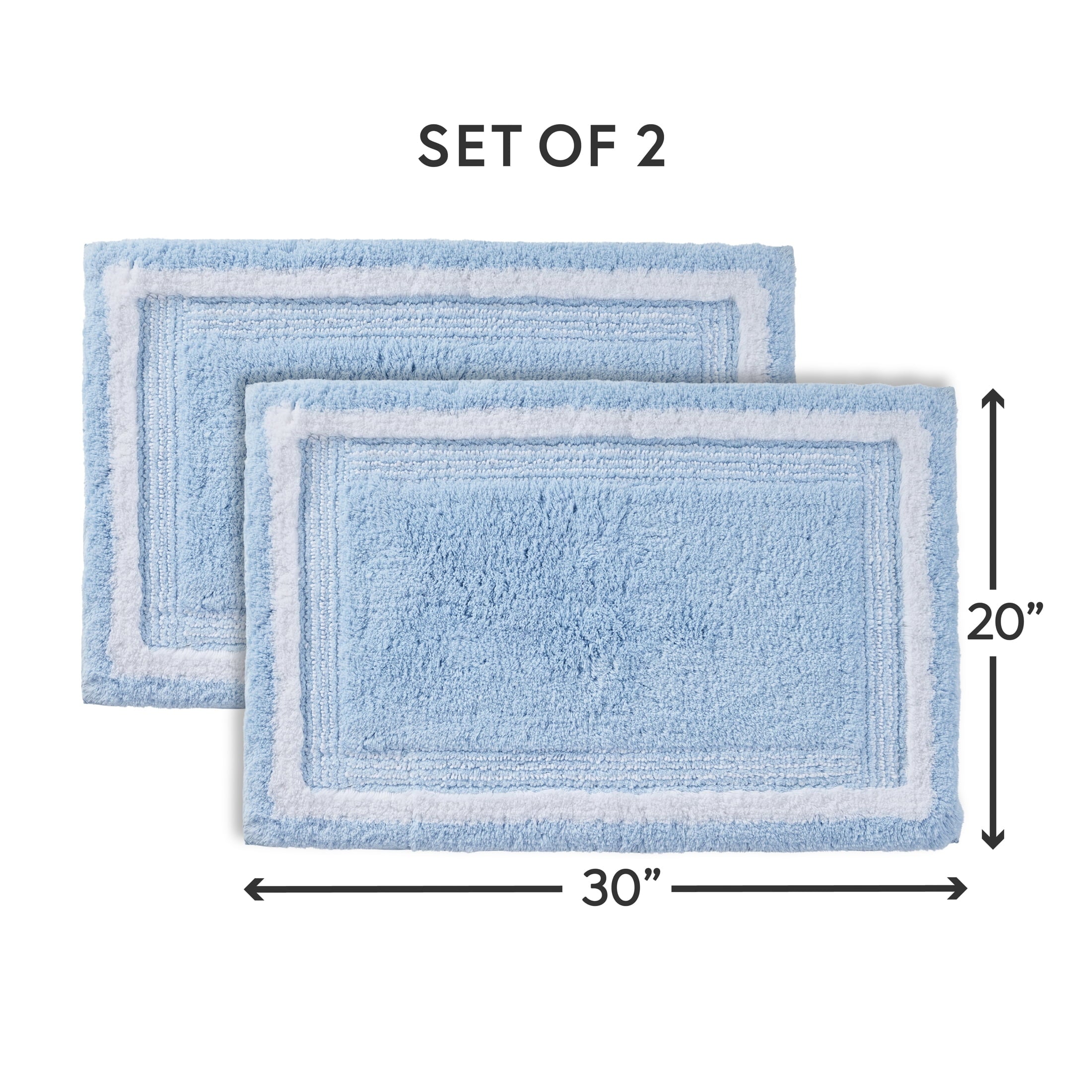 Better Homes & Gardens Bordered Striped 2-Pack Bath Rug Bundle, Blue Drop, 20” x 30”