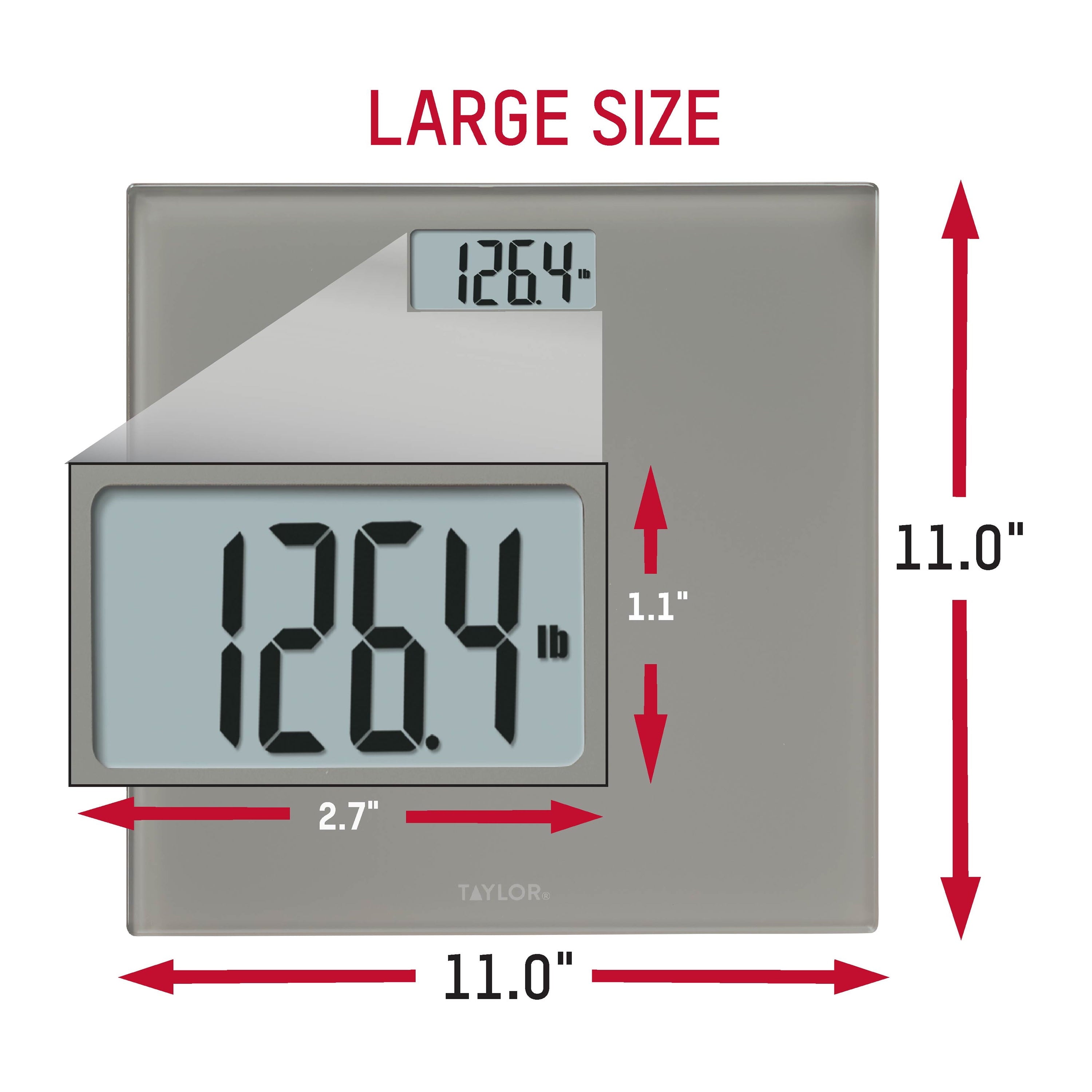 Taylor 11.0" x 11.0" Digital Glass Body Weight Scale Battery Powered, FSA HSA Eligible, 350 lb Capacity, Gray