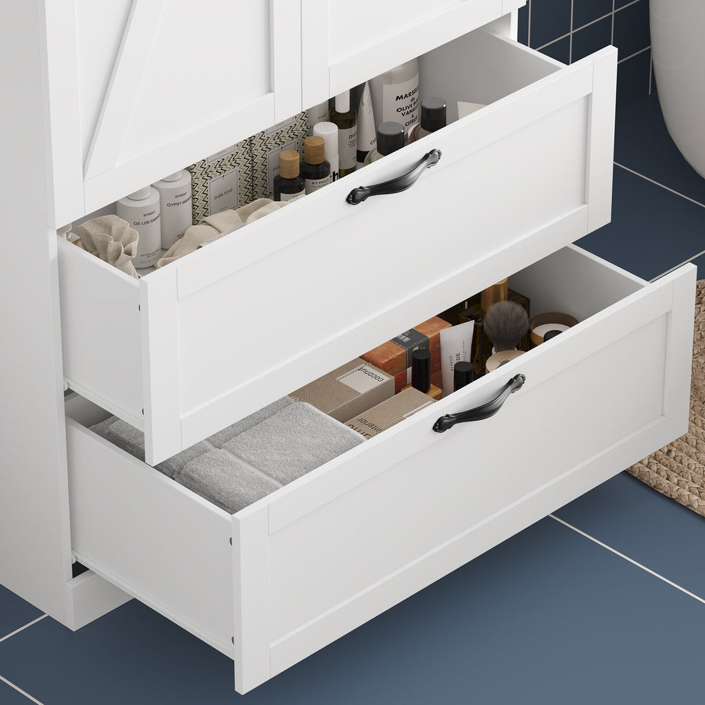 Homfa 70.3"H Bathroom Storage Cabinet, Farmhouse Linen Storage Cabinet with 2 Drawers, White