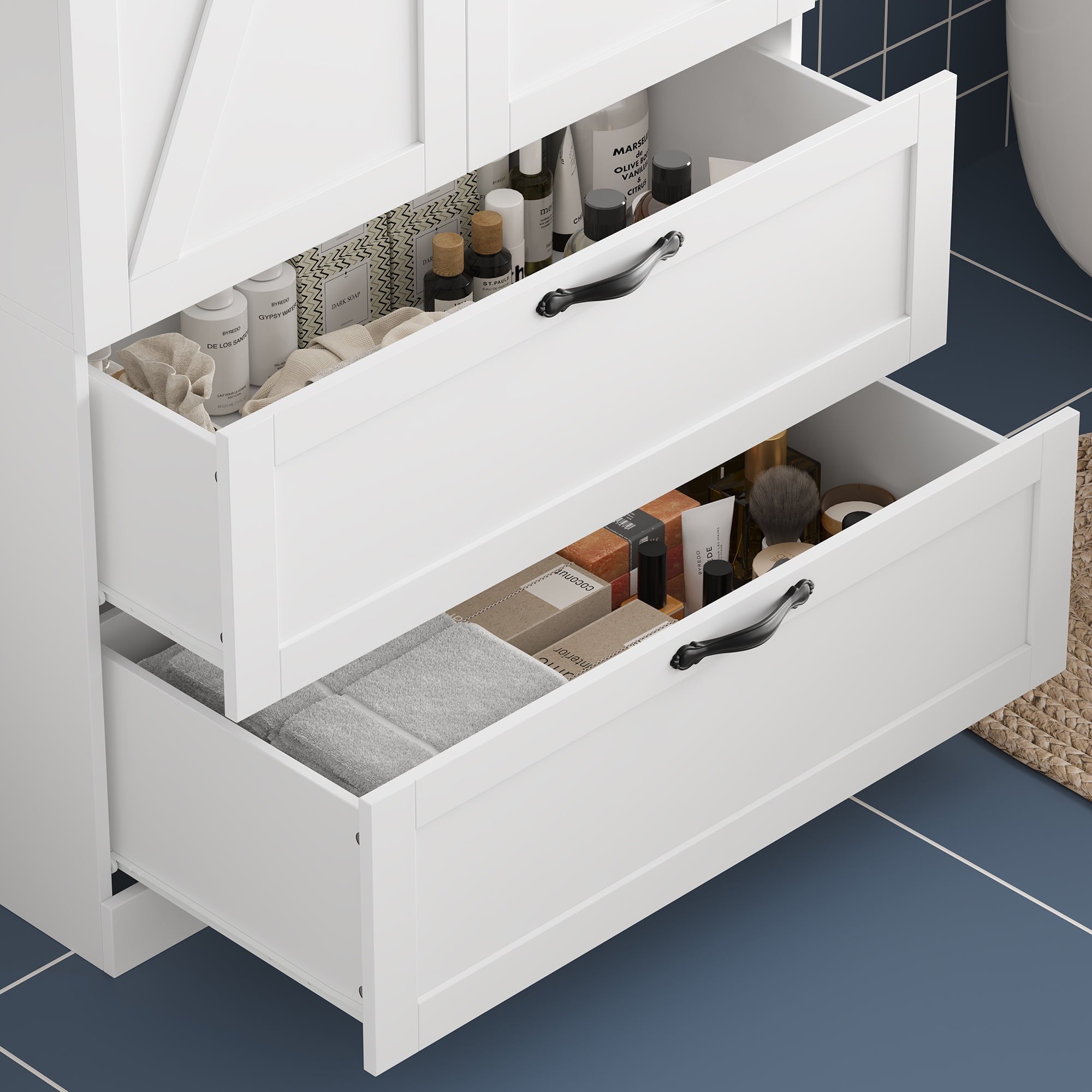 Homfa 70.3"H Bathroom Storage Cabinet, Farmhouse Linen Storage Cabinet with 2 Drawers, White