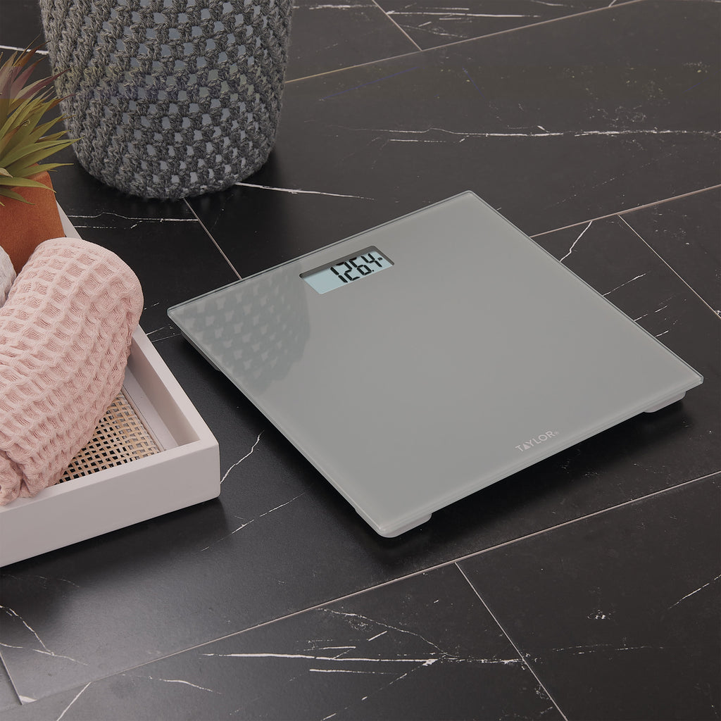 Taylor 11.0" x 11.0" Digital Glass Body Weight Scale Battery Powered, FSA HSA Eligible, 350 lb Capacity, Gray