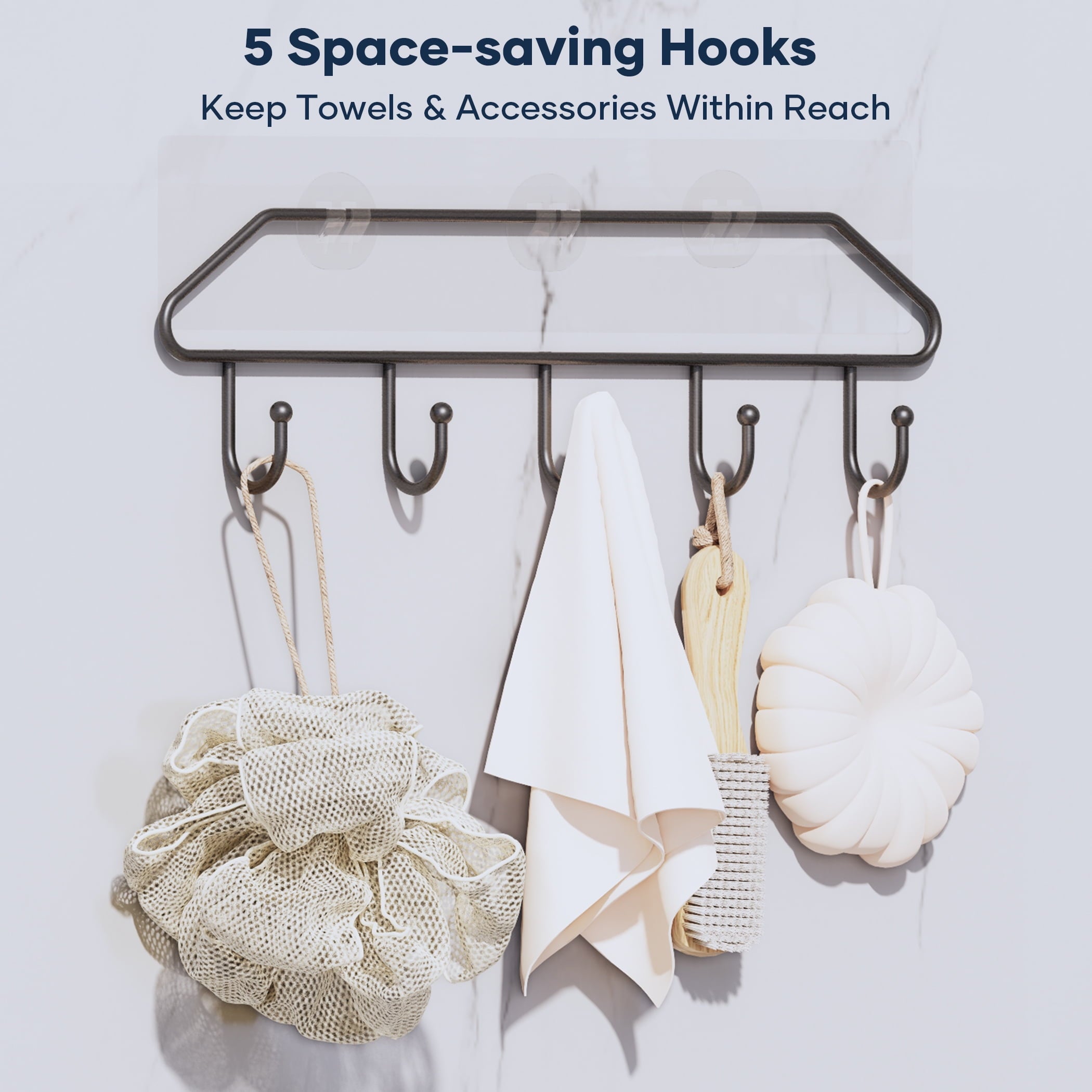 Topritt Shower Caddy 6 Pack, Adhesive Shower Organizer with Soap Holder, Large Capacity, No-Drill Wall Mounted Bathroom Organizer Basket for Bathroom & Kitchen Storage, Black