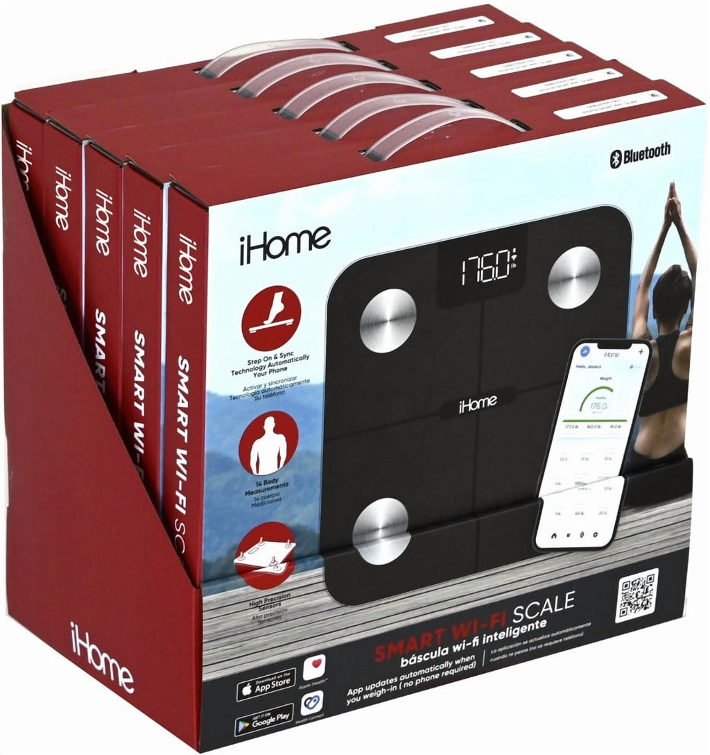 iHome Smart Wi-Fi Digital Battery Powered Bathroom Scale, Body Weight & BMI, 397 lbs with Fit+ Personal Coach App, FSA and HSA Eligible, Black