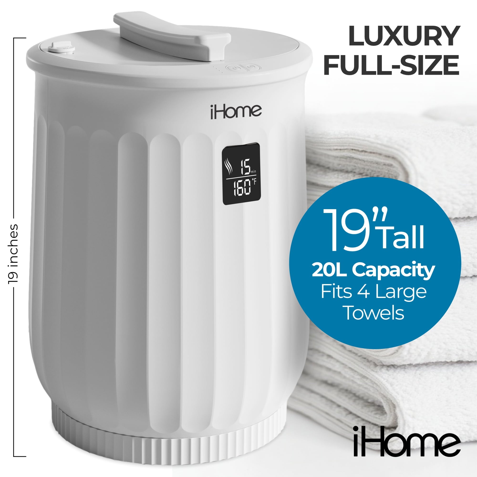 iHome 20L Towel Warmer Bucket with Inner Fragrance Pad Holder 400 W, White Plastic Finish
