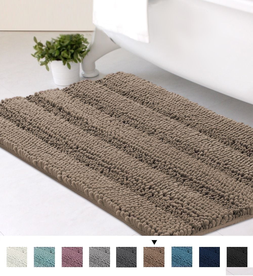 PrimeBeau Chenille Shaggy Rug Collection Contemporary Solid Print Navy Microfiber Polyester Bath Rugs, 20" x 32" Plus 17" x 24", Machine Washable, 2 Count