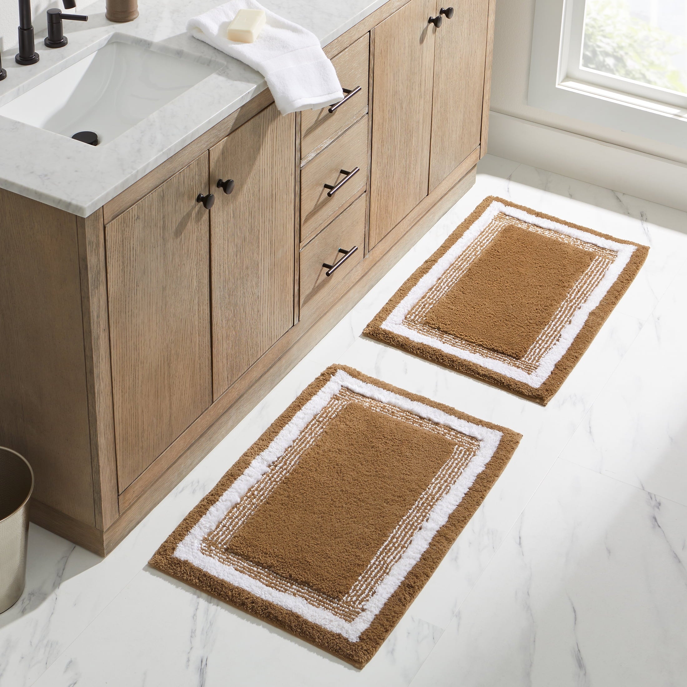 Better Homes & Gardens Bordered Striped 2-Pack Bath Rug Bundle, Blue Drop, 20” x 30”