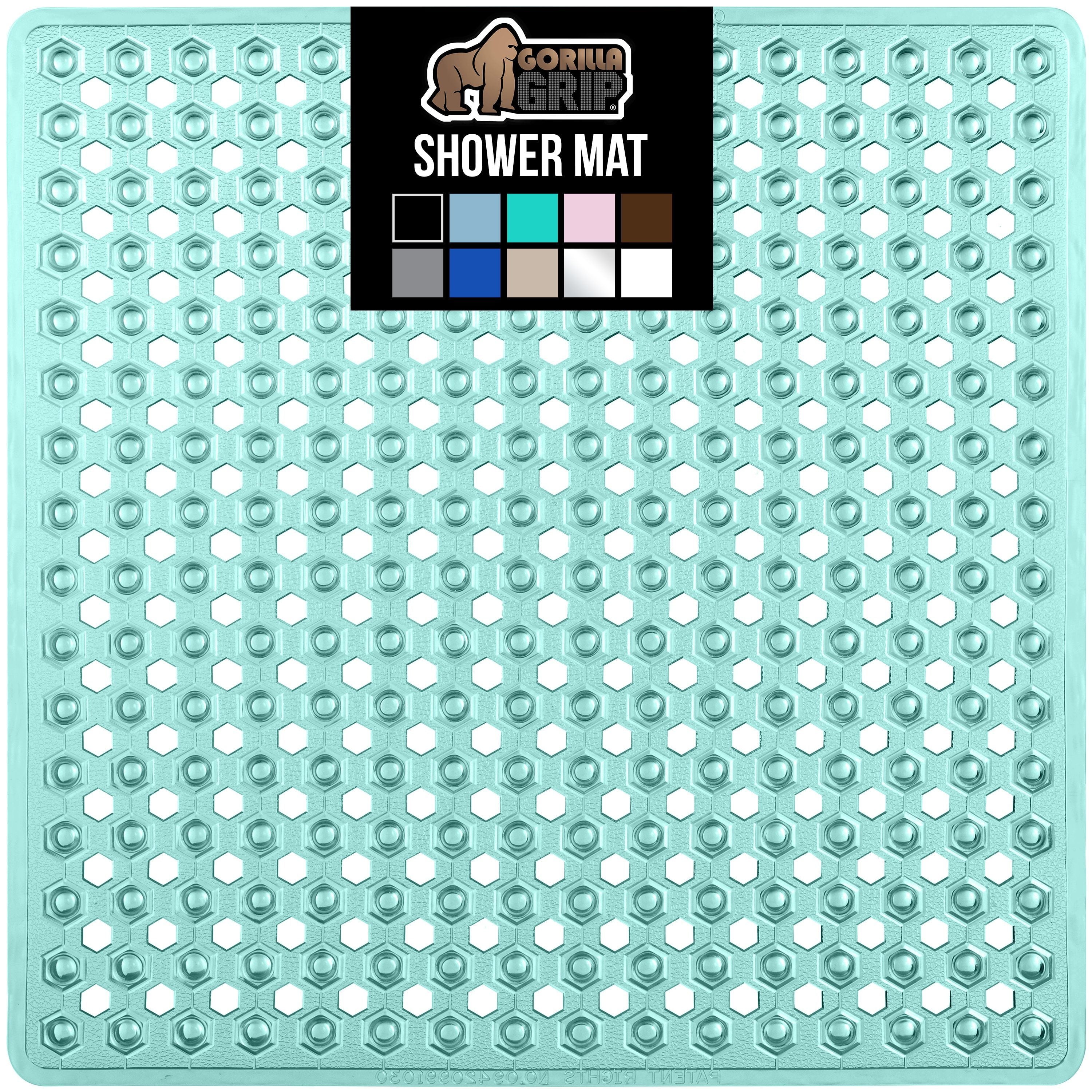 GORILLA GRIP Patented Bath Tub Shower Mat, Machine Washable Bathtub Floor Liner Mats, Suction Cups and Drain Holes to Keep Tubs Clean, Soft on Feet, Bathroom Essentials, 35x16 Inch, Clear