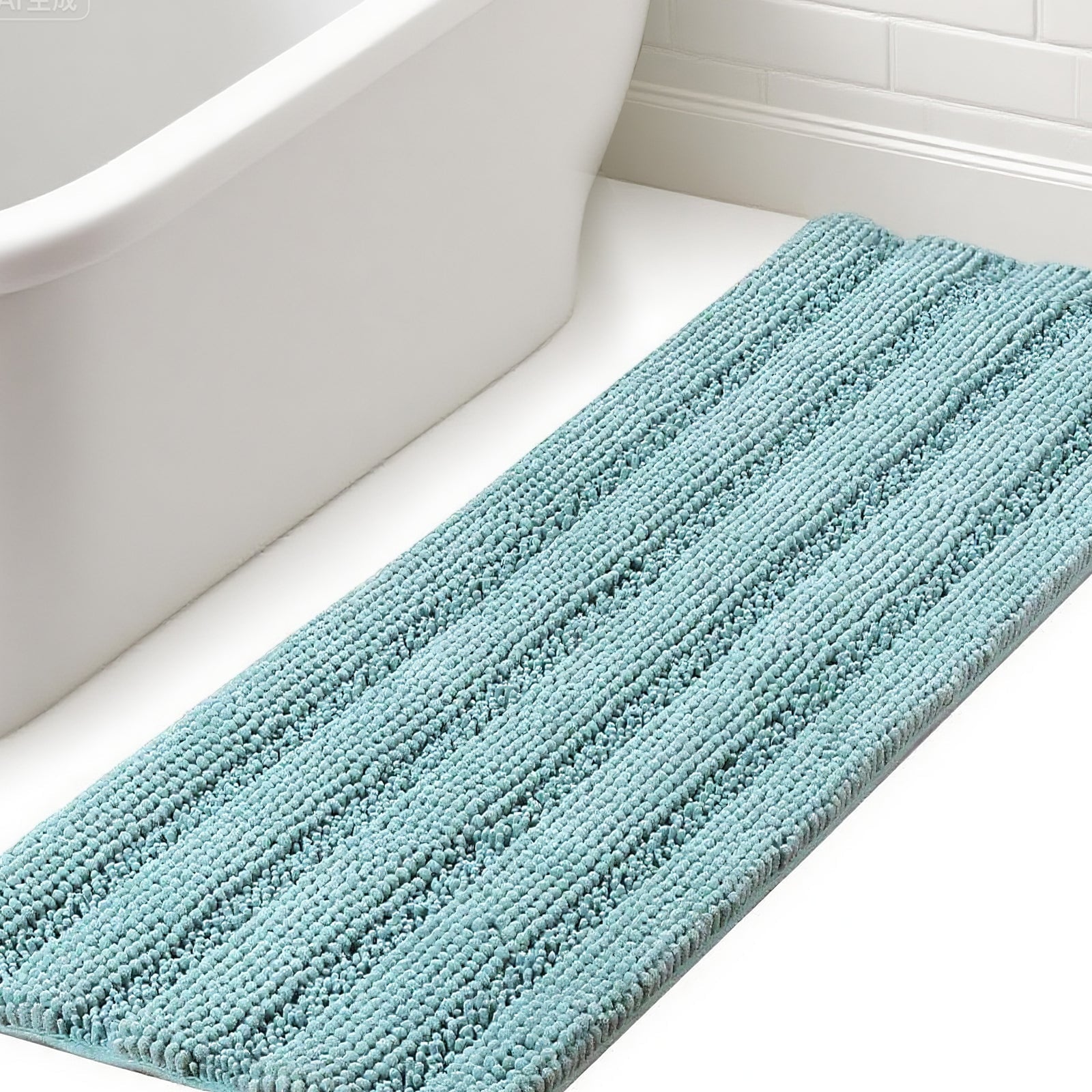 PrimeBeau Chenille Shaggy Rug Collection Contemporary Solid Print Navy Microfiber Polyester Bath Rugs, 20" x 32" Plus 17" x 24", Machine Washable, 2 Count