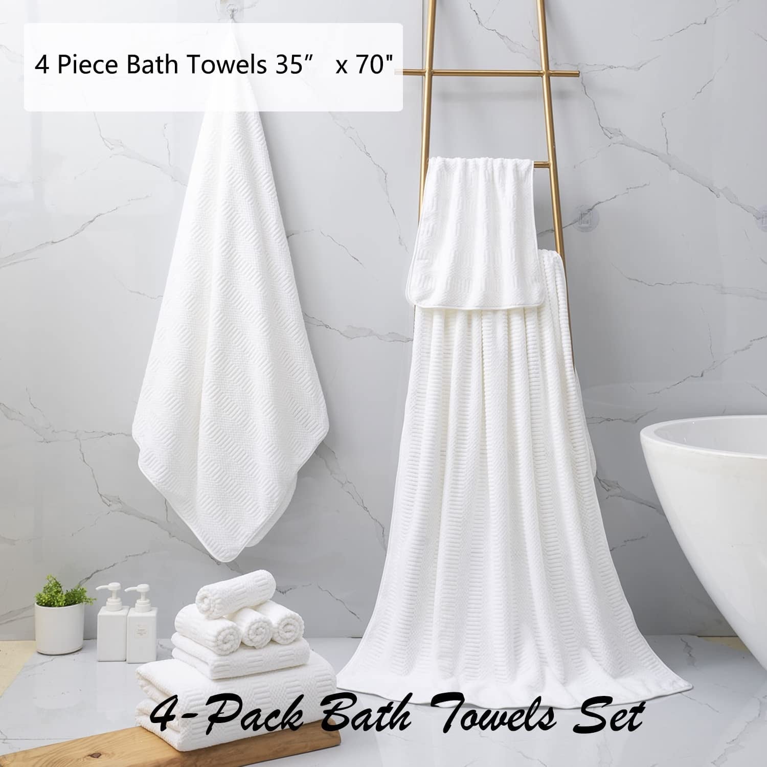 Jessy Home 4 Pack Large Bath Towel Set 600 GSM Ultra Soft Oversized White Towel Set 35"x70" Extra Large Bath Sheets