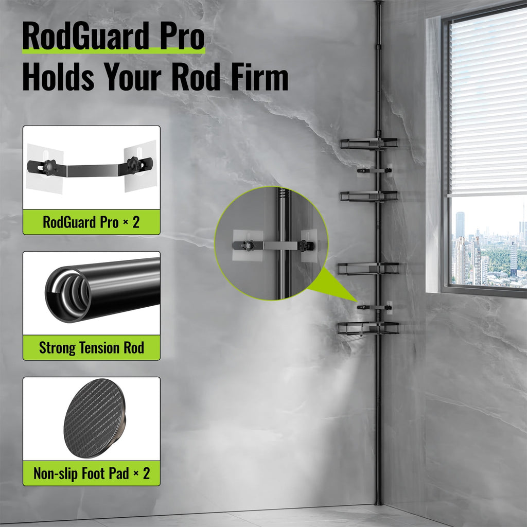 LazySpin 4-Shelf Corner Shower Caddy Tension Pole, Black