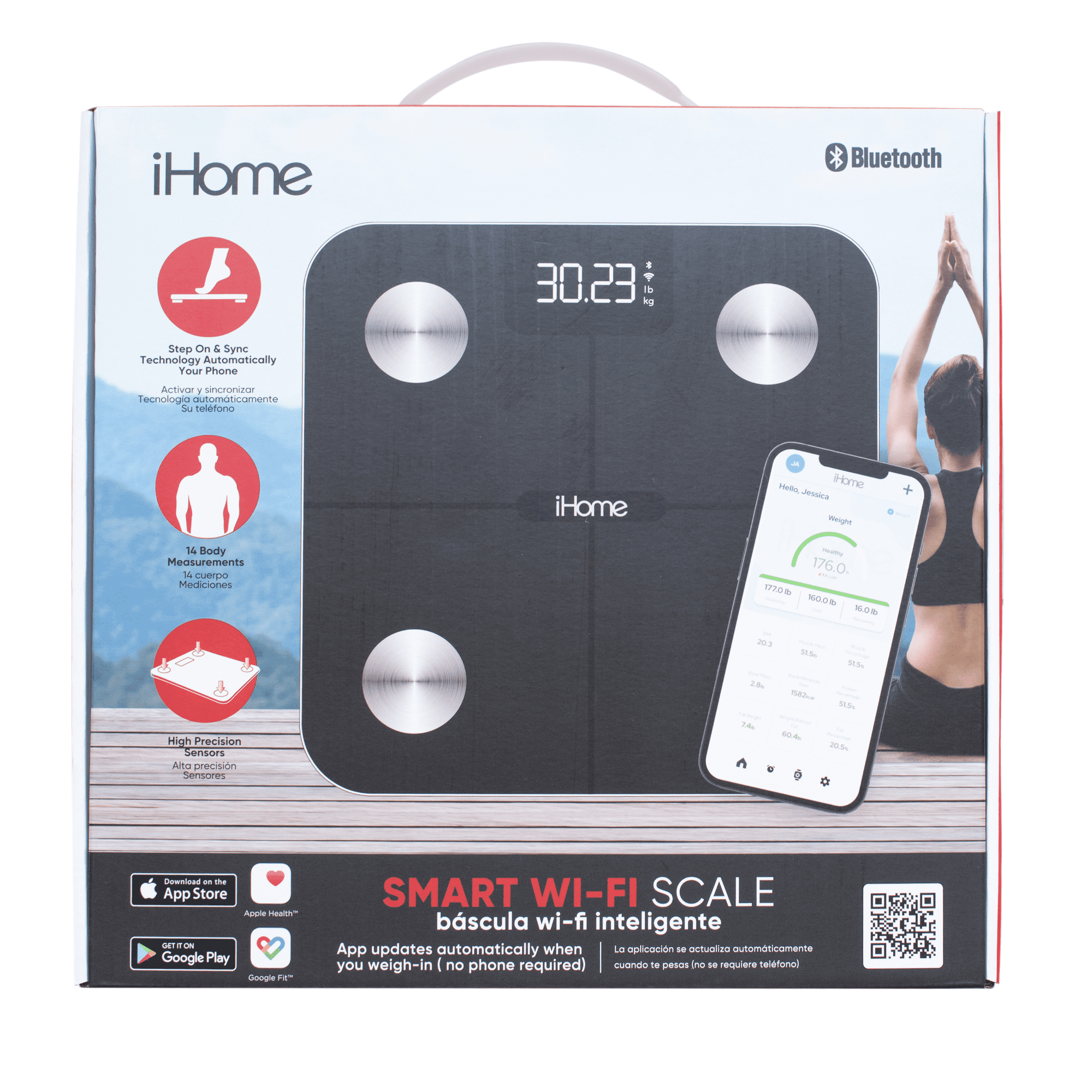iHome Smart Wi-Fi Digital Battery Powered Bathroom Scale, Body Weight & BMI, 397 lbs with Fit+ Personal Coach App, FSA and HSA Eligible, Black