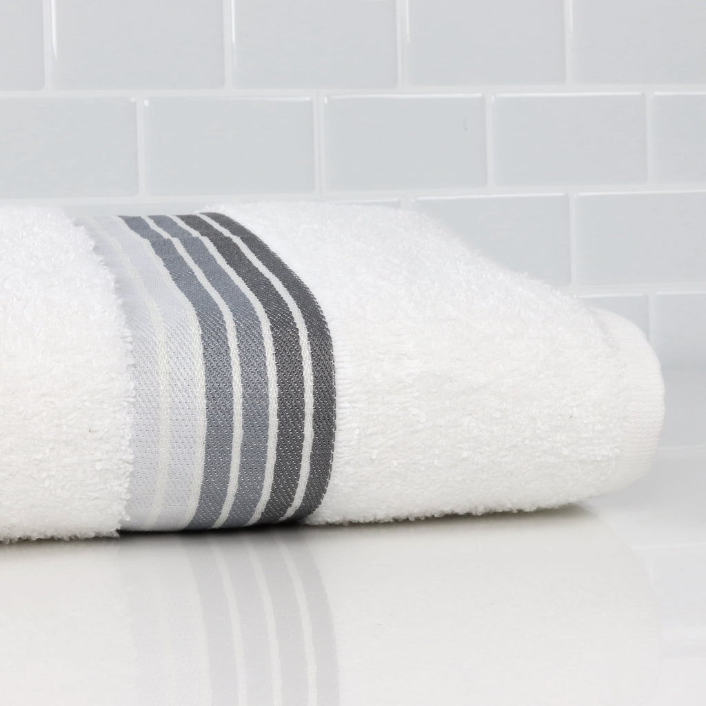 Mainstays Basic Bath Towel, Soft 100%  Cotton and Highly Absorbent Striped Bath Towel, White