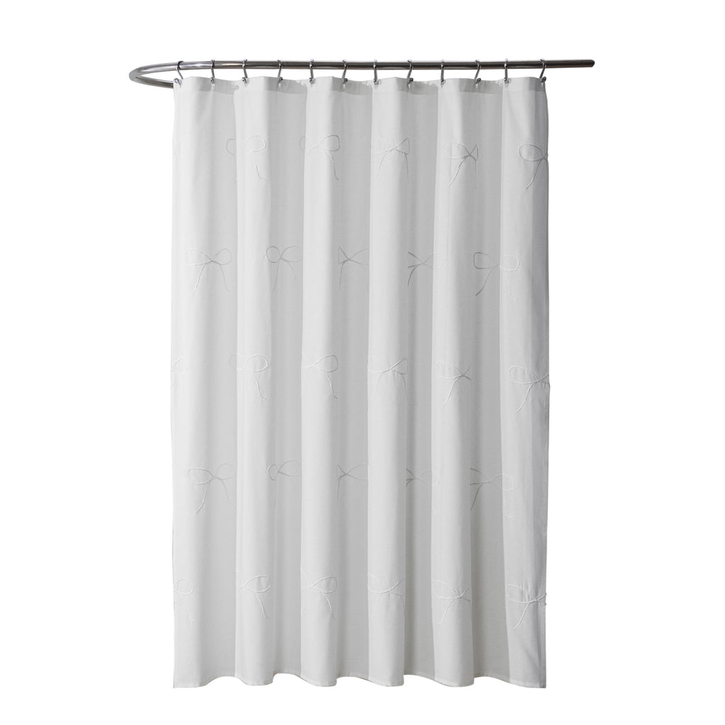 My Texas House White/White Embroidered Holiday Farmhouse Bow Cotton Shower Curtain, 72" x 72
