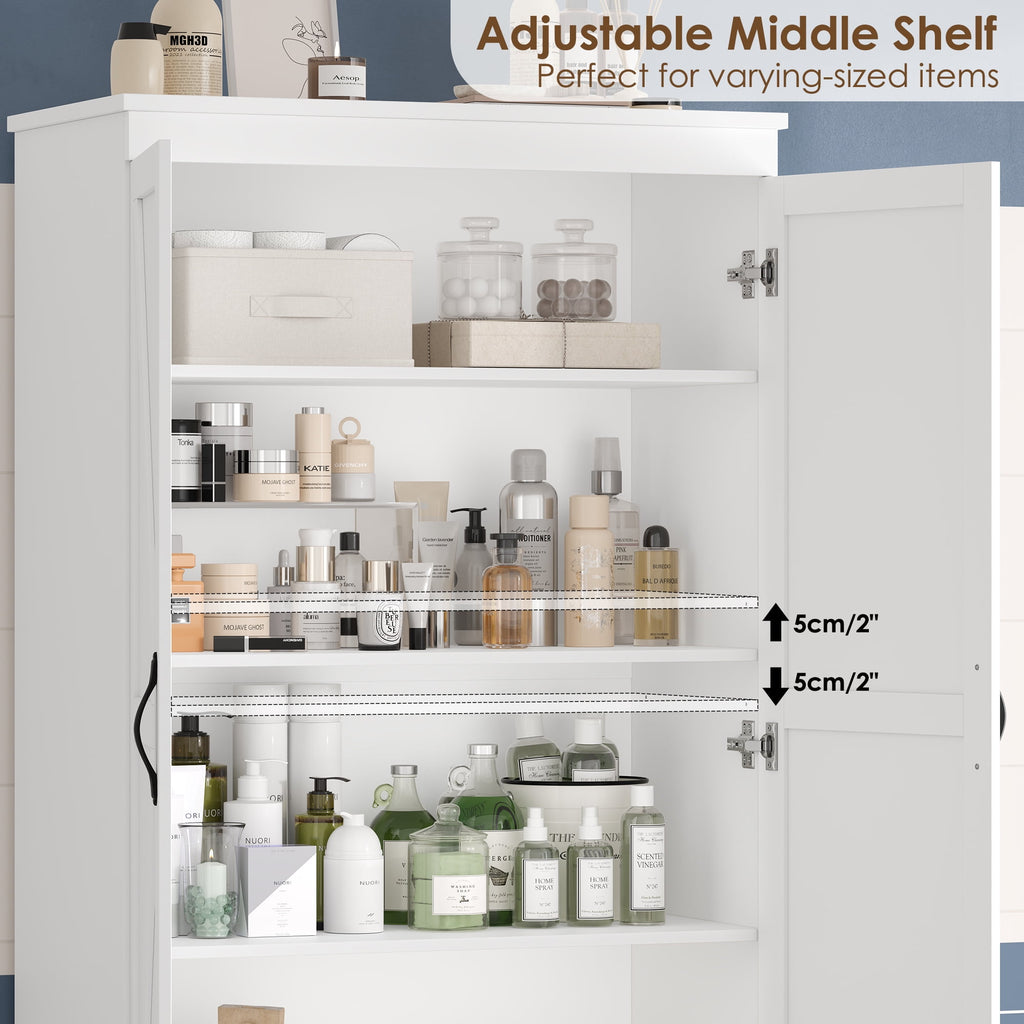 Homfa 70.3"H Bathroom Storage Cabinet, Farmhouse Linen Storage Cabinet with 2 Drawers, White