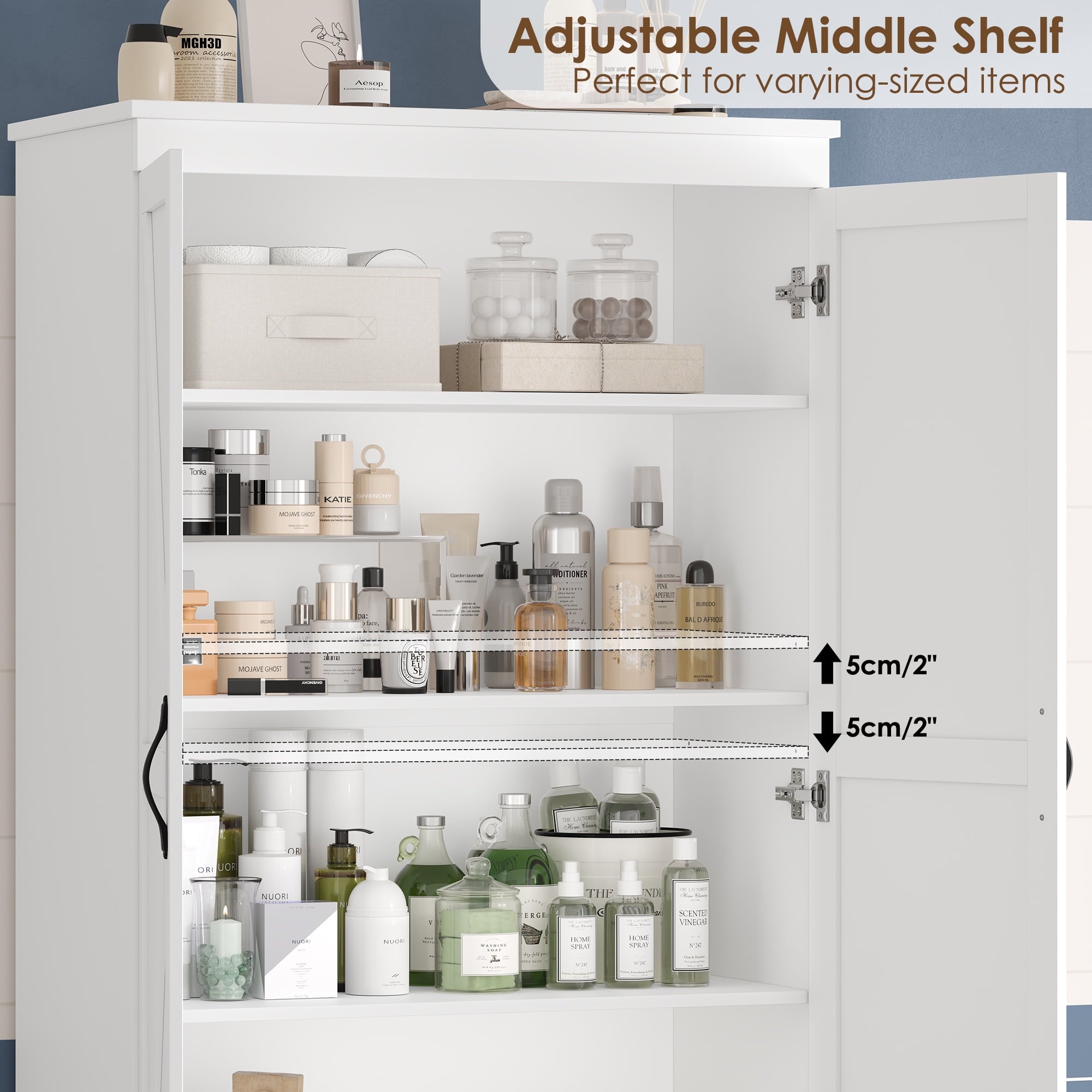 Homfa 70.3"H Bathroom Storage Cabinet, Farmhouse Linen Storage Cabinet with 2 Drawers, White