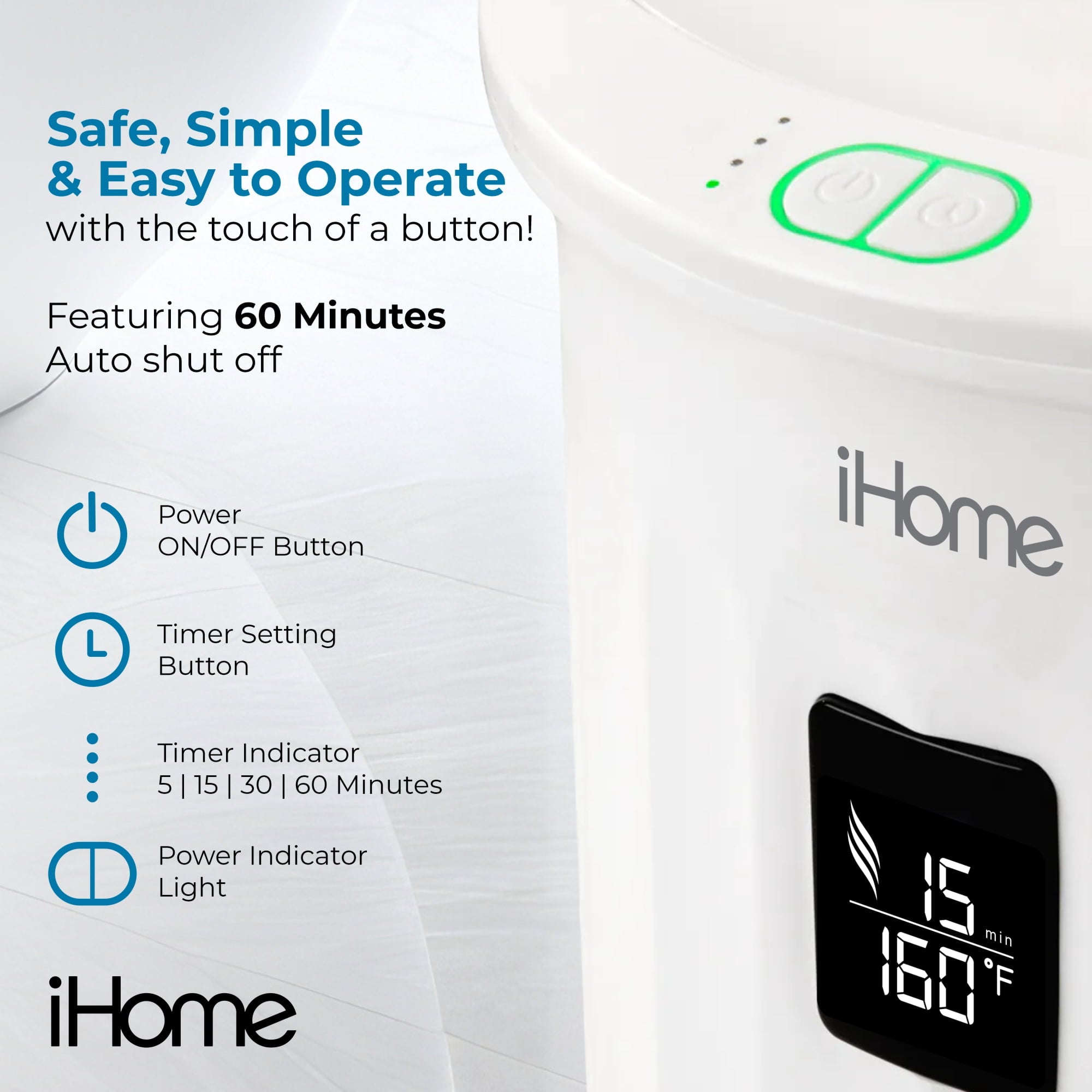 iHome 20L Towel Warmer Bucket with Inner Fragrance Pad Holder 400 W, White Plastic Finish