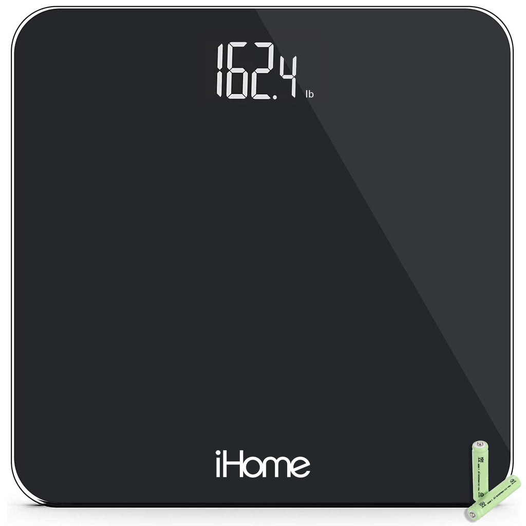 iHome Digital Battery Powered Bathroom Scale 397 lbs with Fit+ Personal Coach App, FSA and HSA Eligible, Black