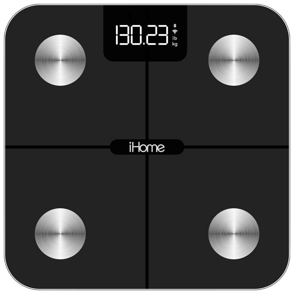 iHome Smart Wi-Fi Digital Battery Powered Bathroom Scale, Body Weight & BMI, 397 lbs with Fit+ Personal Coach App, FSA and HSA Eligible, Black